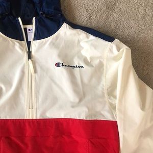 CHAMPION: blue white and red windbreaker. Men’s size M